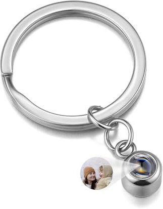 PiercingJak Foto Schlüsselanhänger mit Bild Projektion Kugel Kreis Runder Anhänger mit Gravur Liebe Freundschaft Schlüsselbund Fotogeschenke Personalisierte Geschenke für Partner Freunde Familie