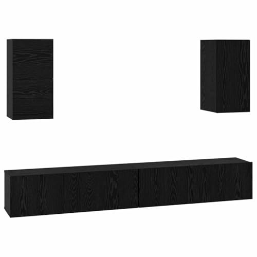 vidaXL Wall TV Cabinet Wall-mounted Black oak Engineered wood, Living Room Storage, Rustic Rectangular Tv Cabinet, Modular Shelves for Home Organization, Compact Entertainment Center