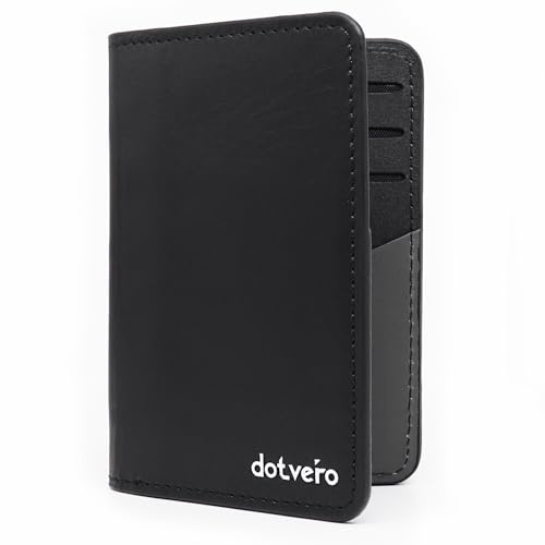 DOTVERO Capri Premium Men’s Wallets Slim – Handmade Real Leather Wallet – RFID Blocking Card Holder with 11 Slots – Minimalist Wallets for Men with Wooden Gift Box (Noir Black/Stone Grey)
