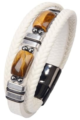 JENCVNL Mens Leather Bracelet, Tiger Eye Multi-Layer Leather Woven Bracelet, Multi-Layer Rope Leathere Bracelets, Braided Tiger Eye Bracelets with Magnet Clasp Gifts for Men Boys