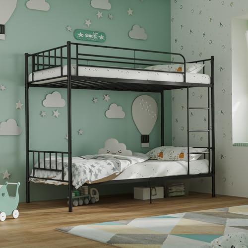 XINBEDEU 3FT Double Bunk Bed Metal Frame, Doube Over Double Size Metal Bunk Bed with Slatted Support, Sturdy and Durable Design for Kids and Adults (Black, Double)