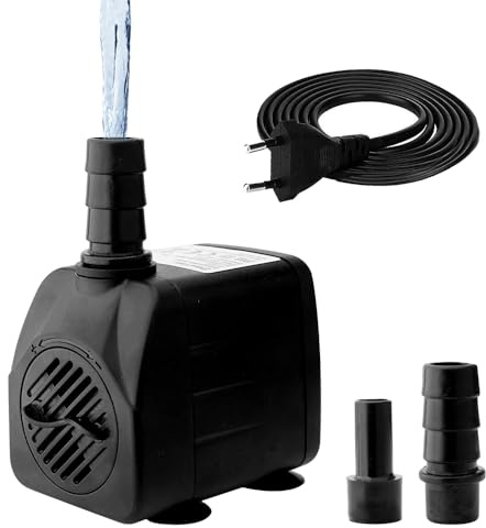 mizikuu Mini Bomba de Agua, Bomba de Agua Sumergible 10W 600L/H Ultra Silenciosa Altura Máxima 1.4m con Cable De Alimentación de 1,5 m y 2 boquillas para Acuario, Estanques, Pecera, Hidroponía