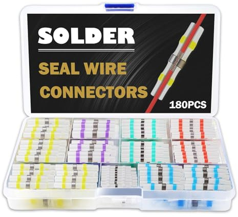 180PCS Solder Seal Wire Connectors, Heat Shrink Butt Connectors | Waterproof Heat Shrink Electrical, Non Slip Assorted Insulated Wire Connectors, for Marine Vehicle Electrical Engineering