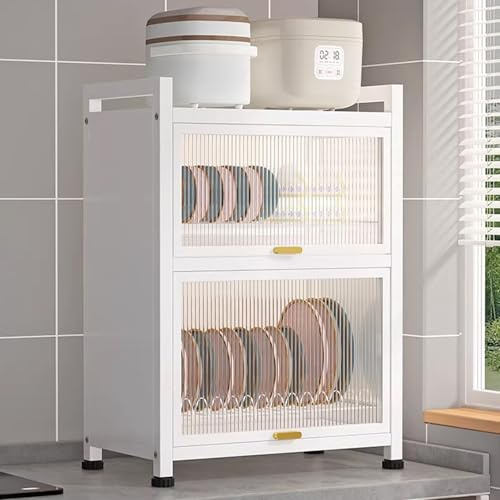 Armario escurridor de platos Con bandeja de goteo, Dos niveles escurreplatos cubiertos cocina, Armario escurreplatos, cocina encimera escurridor de platos organizador.(Wit,45*28.5*61.5cm)