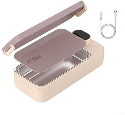 EffiFish Heiz-Lunchbox, 900 ml, elektrischer Speisenwärmer mit 7200 mAh Akku, 304 Edelstahl, tragbarer Mahlzeitenbehälter für Büro, Reisen, Schule, Grau (A)