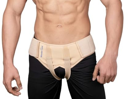 Wonder Care Hernia Belt for Men and Women Groin Hernia Truss Brace Adjustable Hernia Belt Inguinal Hernia Support Pain Relief With 2 Removable Compression Pads_(Large)...