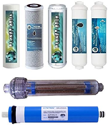 7 Stufen Osmoseanlage - Ersatzfilter Set mit NEGATIV IONEN Patrone/Filter und Membrane für Umkehrosemose Wasserfilter. Ersatzpatronen Trinkwasser