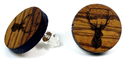 NaturSchatulle Holzohrringe Gravur Hirsch I Holzschmuck Holz Ohrringe 925 Sterling Silber natürliche Ohrschmuck Ohrstecker Damen Zebrano