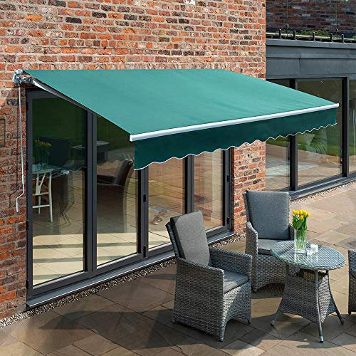 Primrose 3m Electric Awning - Plain Green Mayfair DIY Patio Awning Gazebo Canopy Anti UV Waterproof Complete with Fittings and Winder Handle