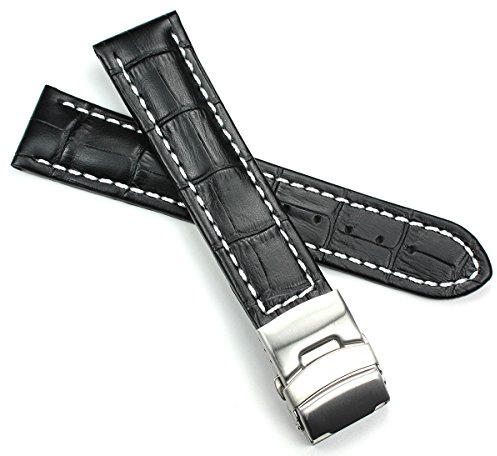 Sulla 22mm Genuine Leder Uhrenarmband mit Edelstahl Faltschließe schwarz Kroko Prägung