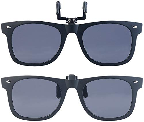 PEARL Sonnenbrillen Clip: 2er-Set Sonnenbrillen-Clips im Retro-Look, polarisiert, UV400 (Sonnenclips, Optische Sonnenbrille Damen, Schutzbrille)