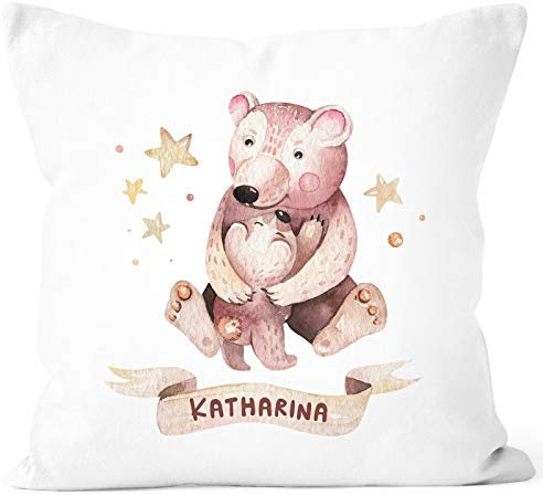 SpecialMe® Kissen-Bezug mit Namen Bären Kissen-Hülle Namenskissen Baumwolle personalisierte Geschenke weiß Unisize