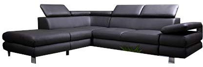 MOEBLO Ecksofa mit Schlaffunktion mit Bettkasten Sofa Couch L-Form Polstergarnitur Wohnlandschaft Polstersofa mit Ottomane Couchgranitur mit Bettfunktion - Peru (Schwarz Kunstleder, Ecksofa Links)