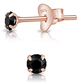 Orecchini Neri Donna - Orecchini Punto Luce Argento 925 Placcati Oro Rosa - Orecchini Donna Oro Rosa - Orecchini Lobo Donna - Orecchini Piccoli Oro - Punto Luce Orecchini Colorati - Punti Neri