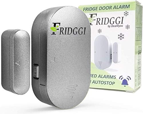 FRIDGGI - Refrigerator Door Alarm with 60 Second Delay, 2, 3, and 4 Minute Reminders, Fridge Door Chime, Low/Loud 80 to 110 dB (Grey)