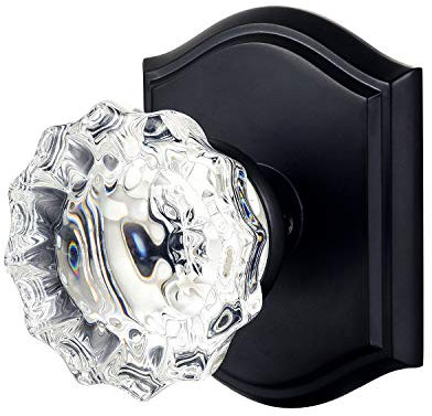 CLCTK Crystal Glass Passage Interior Matte Black Door Knobs Kit, No Lock Hall Door Knobs Vintage, Double Cylinder Door Knob Decorative, FGDBS-003