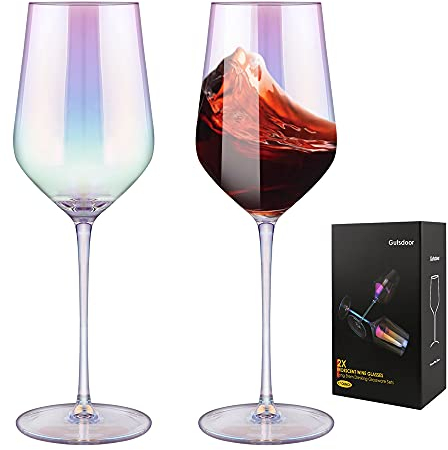 Gutsdoor Wine Glasses Set of 2 Crystal Red Wine Glasses Iridescent White Wine Glasses Long Stem Large 17 Ounce Wine Glass Hand Blown for Wedding, Anniversary, Christmas, Birthday, Gifts