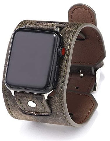 KONAFEI Compatible with Apple Watch Band 46mm 45mm 44mm 42mm 41mm 40mm 38mm 49mm Series 10/9/8/7/SE/6/5/4/3/2/1/Ultra, Men Women Leather Cuff Bracelets Vintage Strap for iwatch (Grey, 38/40/41mm)