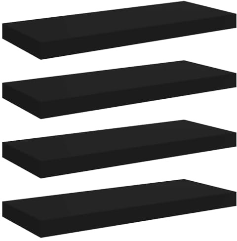 vidaXL 4X Wandregal Schwebend Hängeregal Wandboard Bücherregal Regalbrett Schweberegal CD DVD Regal Dekoregal Schwarz 60x23,5x3,8cm MDF