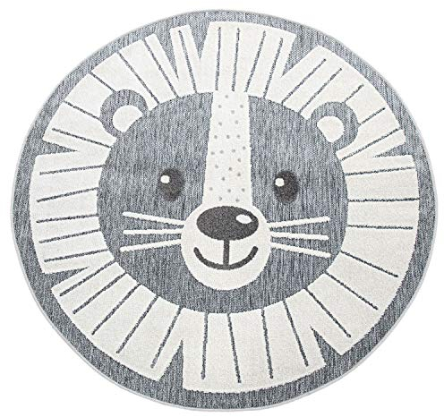 Paco Home Kinderteppich Kinderzimmer Outdoor Teppich Rund Spielteppich Modern 3D Effekt, Grösse:Ø 200 cm Rund, Farbe:Grau