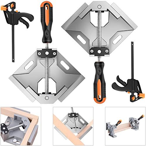 NAYE Right Angle Clamp,90 Degree Corner Clamps for Woodworking Jigs,Wood Clamps for Cabinet Frame Drawer,4 Quick Grip Bar Clamps Wood Working Accessories Included