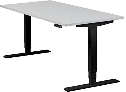 boho office® höhenverstellbarer Schreibtisch 160 x 80 cm - Elektrisch stufenlos, 2 Motoren, 3-Fach Teleskop, Memoryfunktion, inkl. Wireless Charger - Homedesk Schwarz inkl. Tischplatte in Lichtgrau