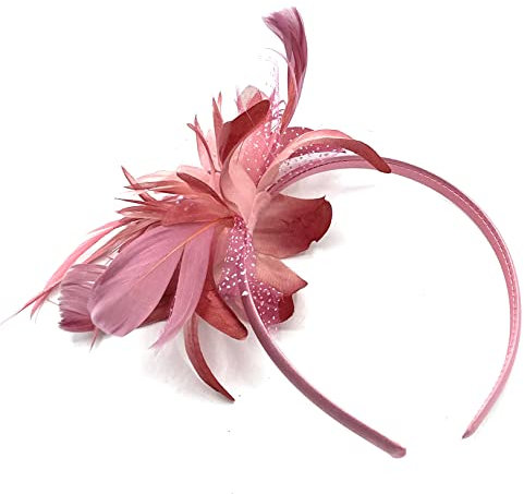 Feather Aliceband Headband Fascinator Ladies Hair Piece Weddings, Races, Ascot, Christening (Pink)