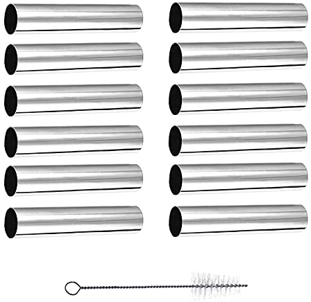 Zasvec Tube Inox Cuisine Moules à Pâtisserie 12 Pièces pour Pain de Corne Tube de Gâteau Tube Moule en Corne Crème Moule de Cuisson avec Brosse de Nettoyage,12.7cm
