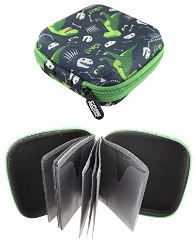 Aufbewahrungstasche passend für Tigermedia Tigercards und Wildcards, Schutztasche zum Transport und Ordnen für bis zu 16 Karten Dinosauriermuster- Schwarz Aufbewahrungstasche für Tigercards