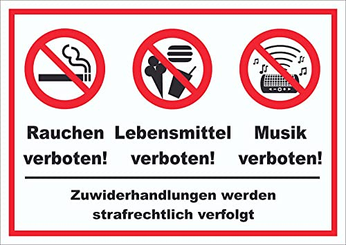 Schild Essen Trinken Musik Rauchen verboten A0 Rückseite selbstklebend