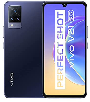 vivo V21 5G Dusk Blue, 8 + 128 Go, écran AMOLED, appareil photo 64 MP, écran 90 Hz, batterie 4000 mAh et charge rapide 33 W, débloqué sans SIM, double SIM (reconditionné)