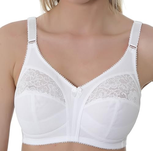 Gemm Womens White Plus Size Non Wired Firm Hold Lace Non Padded Support Bra UK, 40D (lg876wht)