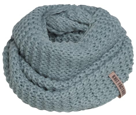 KNIT FACTORY - Alex Loop Schal - Schlauchschal - Winterschal - Rundschal - Herrenschal - Damenschal - Wollschal - Grob gestrickten Rippenmuster - Für Damen und Herren - Stone Green - Grün