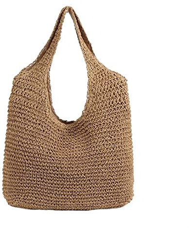 FJZFXKZL Borsa Mare Paglia, Borse a tracolla da donna intrecciata tessuto femminile moda femmina borse in rattan borse di grande capacità estate spiaggia sacchetti di paglia casual tote borse(Brown)
