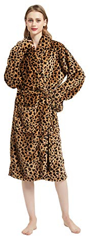 DREAMLANDING Accappatoio da donna stampato 100% flanella pigiama camicia da notte vestaglia da donna, Leopard, Taglia unica