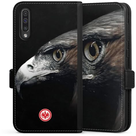 Klapphülle kompatibel mit Samsung Galaxy A50 Handyhülle aus Kunst Leder schwarz Flip Case Eintracht Frankfurt Offizielles Lizenzprodukt Europameisterschaft