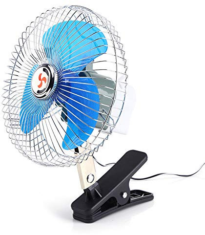 YUMILI Mini 12V Fan, 8 inch Portable Clip on Fan, USB Desk Fan 180 Degrees Rotating Electric Cooling Fan (Blue)