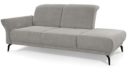 CAVADORE Recamiere Cooper / Luftige Chaiselongue mit Armteilverstellung, Kopfteilverstellung und Sitztiefenverstellung / 211 x 88 x 123 / Cord, Hellgrau