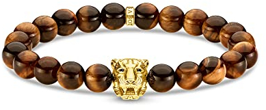 Thomas Sabo Herren Armband Tiger gold, aus Tigerauge Perlen, Tigerkopf aus 925er Sterlingsilber mit 750er Gelbgold-Vergoldung, Länge: 16 cm, A1939-324-2-L16