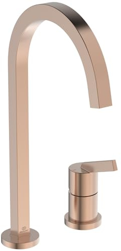 Ideal Standard – Gusto 2-Loch Küchenarmatur, Hoher Auslauf mit quadratischem Querschnitt, mit FirmaFlow Kartusche, Schwenkbereich 360°, Schaftverschraubung von unten, Sunset Rose