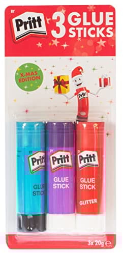 3 x Glue Stick X-Mas Edition - 3 x 20g Klebestift für Schule, Büro & Basteln (Farblos +Lila)