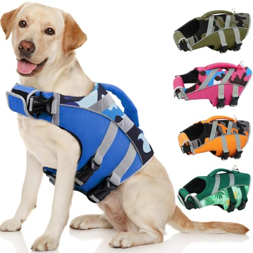 Kuoser Schwimmweste Hund, Haltbarkeit Hundeschwimmweste, Hervorragender Auftrieb Schwimmweste Hund klein groß mittel,Hohe Sicherheit hundeschwimmweste große Hunde Blau XS