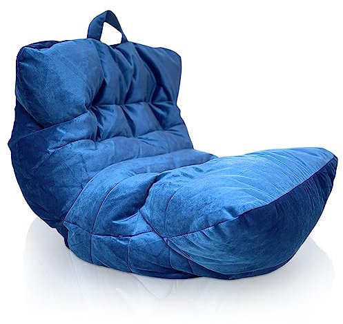 Aiire Relaxo Sitzsack XXL für Kuschelecke - Bean Bag Design aus Samtstoff mit Füllung - Riesen Sitzsäcke Erwachsene, Sitz Sack Flauschig - Bodenkissen Grob, Bodenstuhl, Bodensessel Blau