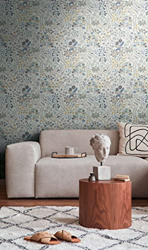 New Walls Tapete kleine Blumen & Blüten florale Vliestapete Schlafzimmer, Wohnzimmer blau creme leicht strukturiert – 10,05 x 0,53 m