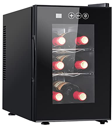 RUYICZB Wine Cooler 6 Bottle Black Countertop Small Refrigerator Digital Temperature Control Freestanding Wine Cellar Red and Sparkling Wine Storage for Home Bar Apartment