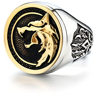 Dochais Schmuck Ring Herren aus Edelstahl,Totenkopf Ring Skull Ring Schädel Ring Wolfskopf,Freundschaftsring Partnerring,Lila Edelstein Herrenring (Gold, 62)