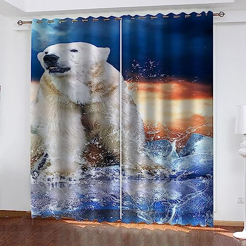 2-Teiliges Set Digital Bedruckte Verdunkelungsvorhänge 170 X 200 cm (B X H) Gletscherweißer Eisbär Für Schlafzimmer, Wohnzimmer, Esszimmer, Kinder, Jugendzimmer, Fenster Vorhänge- 3D-Gedruckte Vorhän