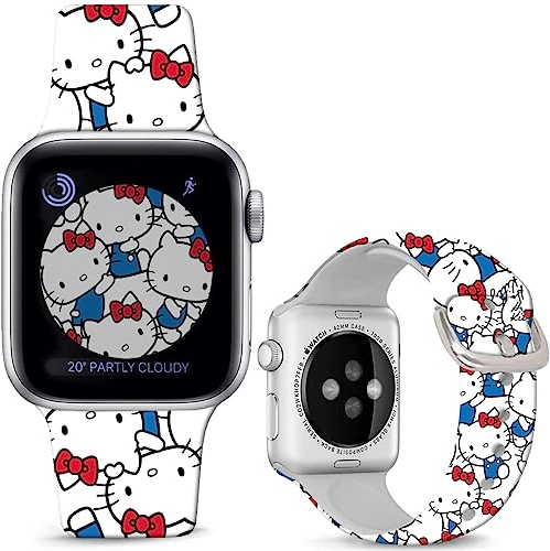 Leotop Kompatibel mit Apple Watch Band Hello Kt Sweet Blue 38mm 40mm 41mm Weiche Silikon Nette Spaß Fancy Cartoon Armband Kompatibel mit iWatch Serie 9 8 7 6 5 4 3 2 2 1 SE/SE 2 Kinder Mädchen Frauen.