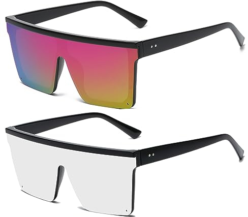 Long Keeper Übergroße Sonnenbrille Quadratisch für Herren Damen Vintage Sonnenbrille Eckig Verspiegelt Groß UV400-Schutz Mode Quadratisch Brille, 60MM
