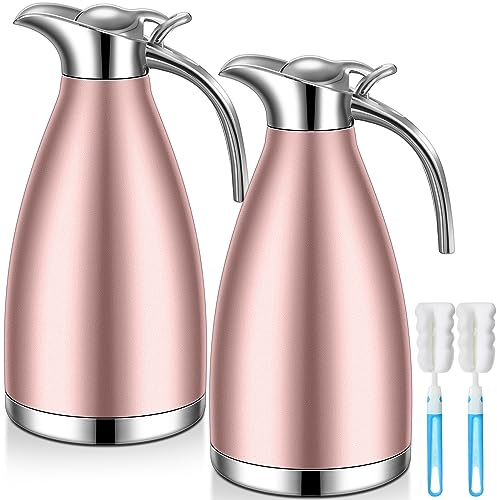Uiifan Thermo-Kaffeekaraffe, isoliert, Edelstahl, für heiße Flüssigkeiten, Vakuum-Thermo-Topf, Sahnebereiter mit Bürsten, hält heißen Tee, Milch, Wasser, Roségold, 2 Stück